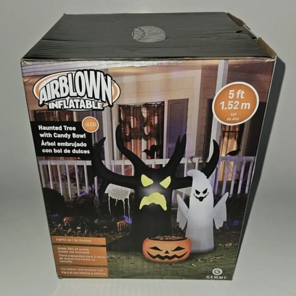 NEW Haunted Tree W/ Candy Bowl 5' Airblown Inflatable Lights Up Halloween Gemmy